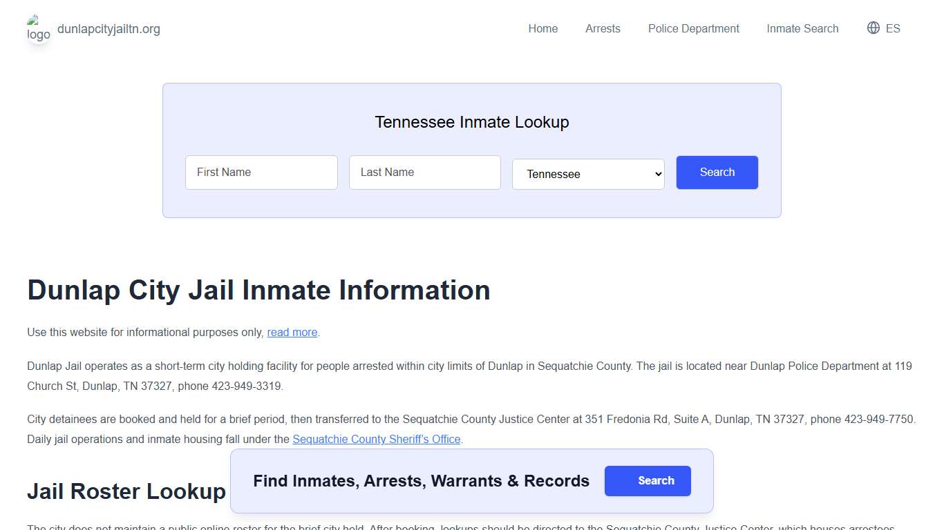 Dunlap Jail, TN Inmate Roster, Municipal Jail Info