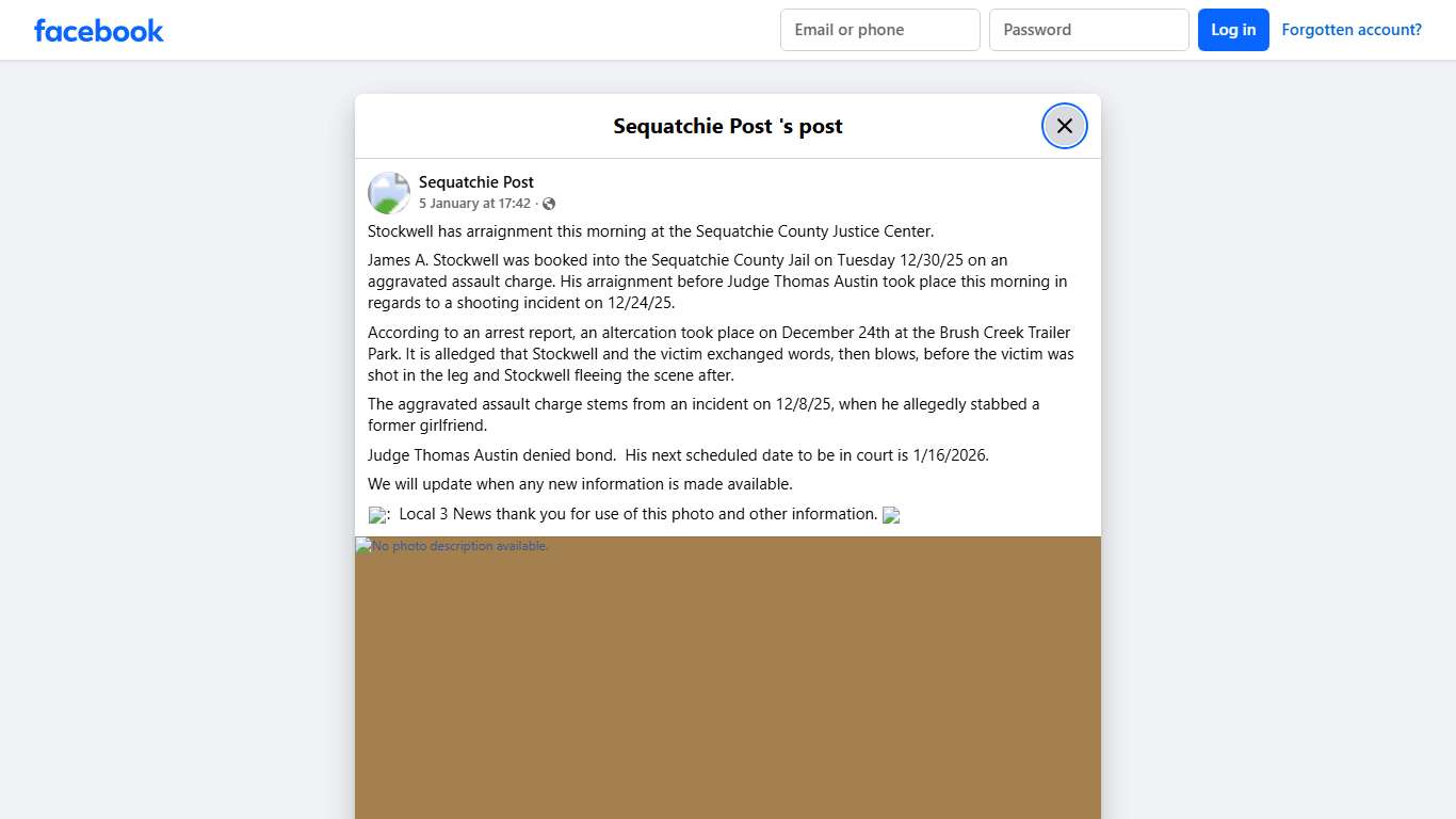 Stockwell has arraignment this morning... - Sequatchie Post | Facebook